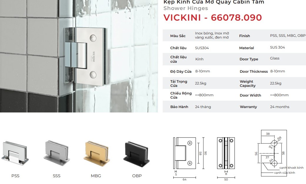 Kẹp Kính Cửa Mở Quay Cabin Tắm mẫu 1