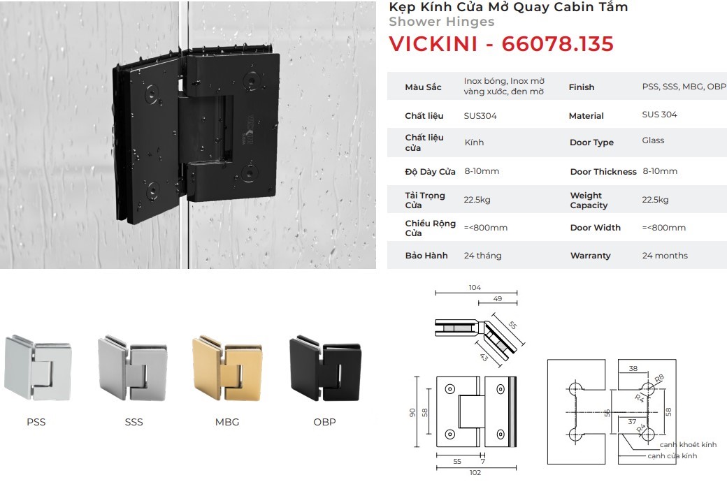 Kẹp Kính Cửa Mở Quay Cabin Tắm mẫu 2