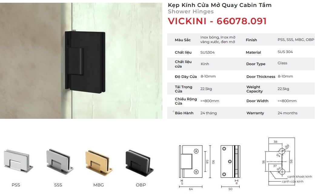 Kẹp Kính Cửa Mở Quay Cabin Tắm mẫu 3