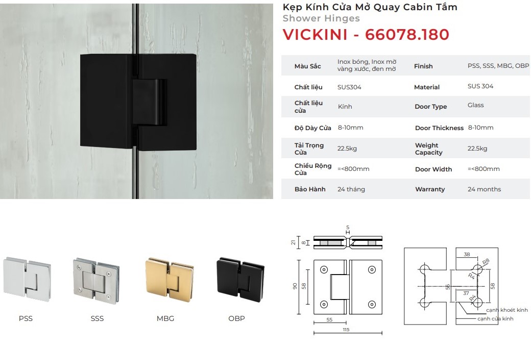 Kẹp Kính Cửa Mở Quay Cabin Tắm mẫu 4