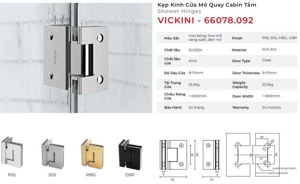 Kẹp Kính Cửa Mở Quay Cabin Tắm mẫu 5