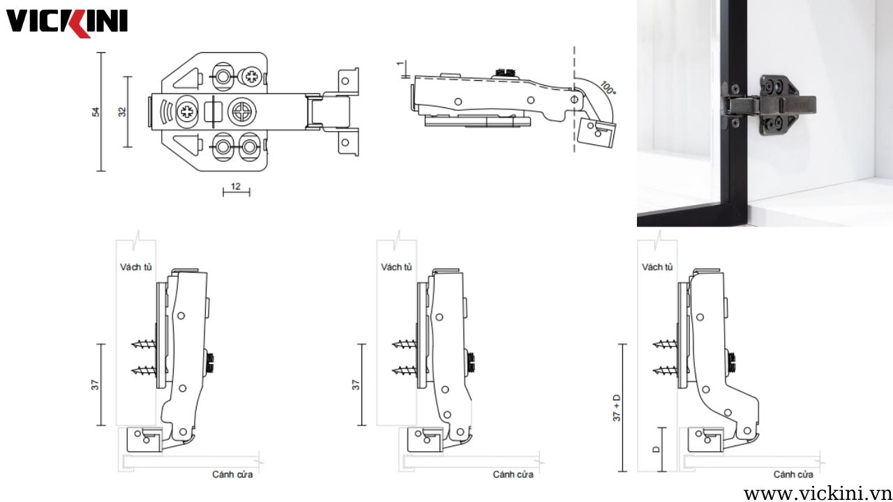 Thông số kỹ thuật bản lề giảm chấn VICKINI 01818 OBP