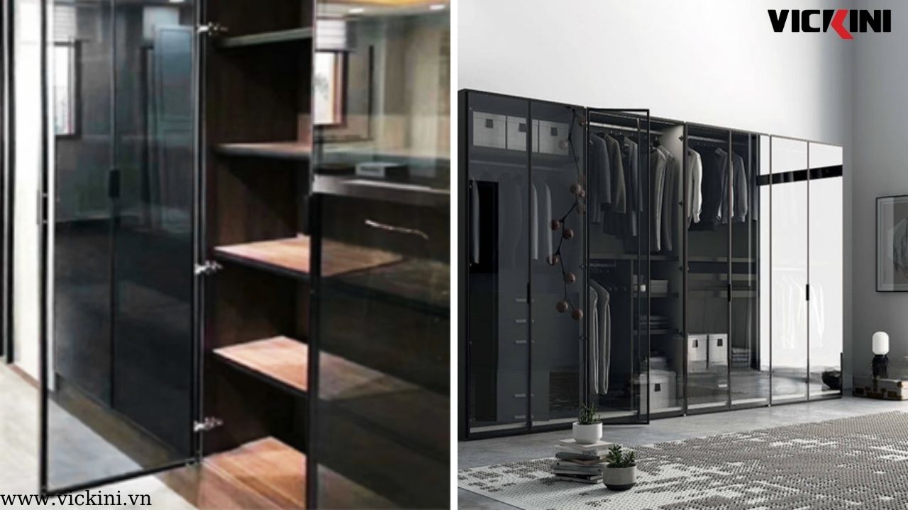 Ứng dụng của bản lề bật loại thẳng trong tủ cánh kính khung nhôm