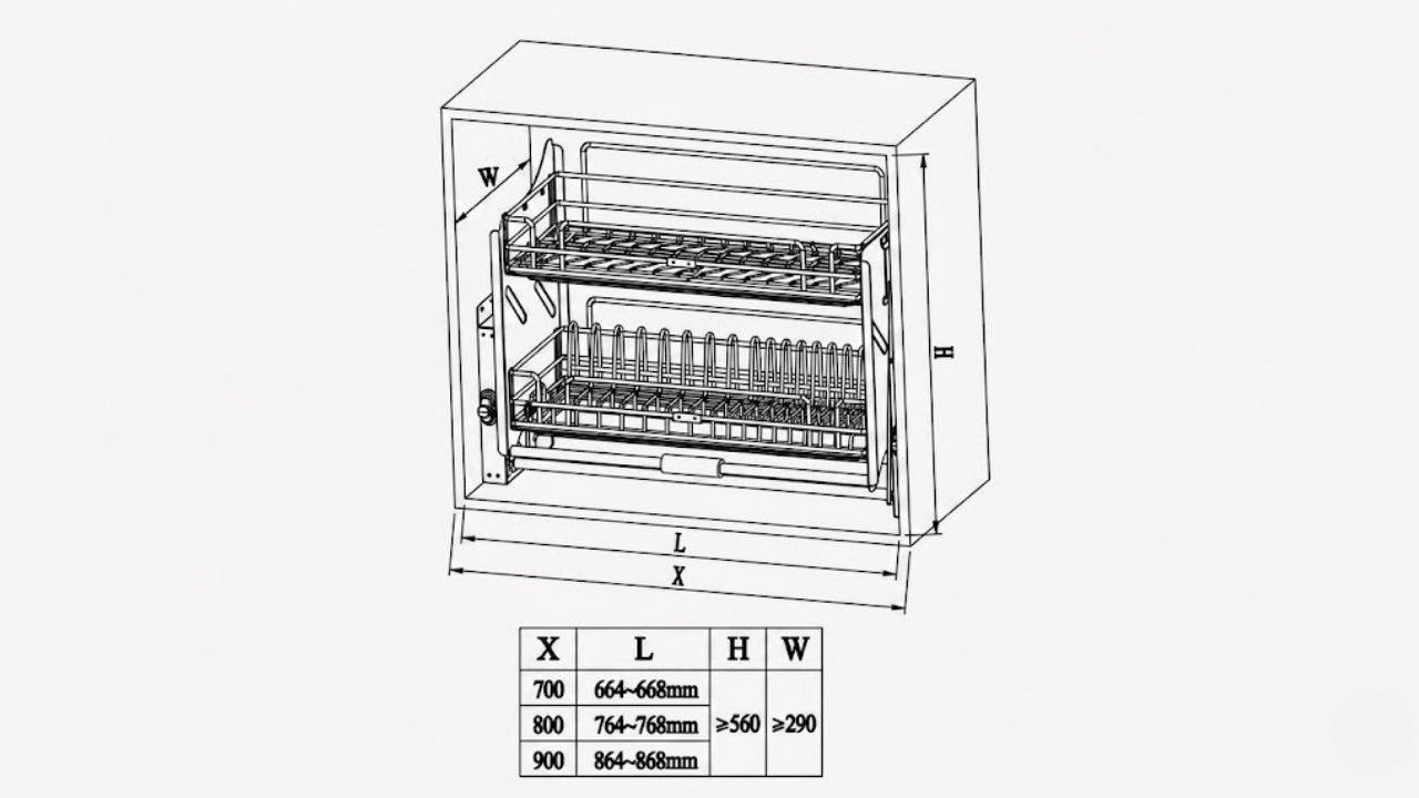 Bước chuẩn bị và kiểm tra thông số khoang tủ trước khi lắp đặt giá bát nâng hạ cơ Eurogold