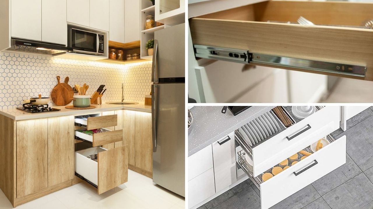 Các vị trí ứng dụng ray bi 3 tầng Eurogold cho tủ bếp