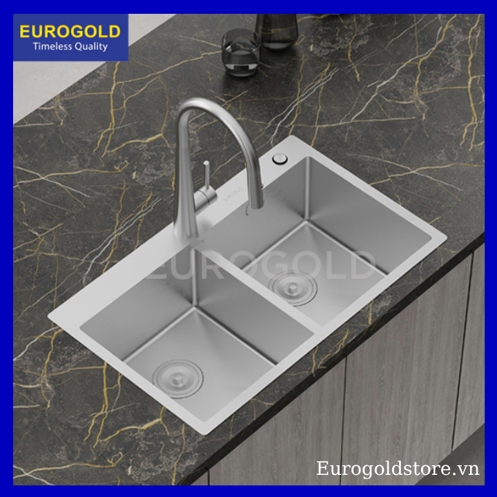 Chậu Rửa Bát 2 Hố Cân Inox 304 Eurogold EUS47848 Chậu Rửa Bát 2 Hố Cân Inox 304 Eurogold EUS47848