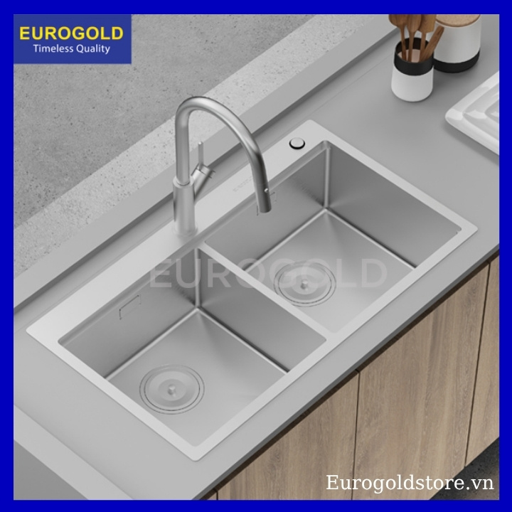 Chậu Rửa Bát 2 Hố Cân Inox 304 Eurogold EUS88850 Chậu Rửa Bát 2 Hố Cân Inox 304 Eurogold EUS88850