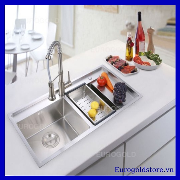 Chậu Rửa Bát 2 Hố Lệch Inox 304 Eurogold EUP39850 Chậu Rửa Bát 2 Hố Lệch Inox 304 Eurogold EUP39850