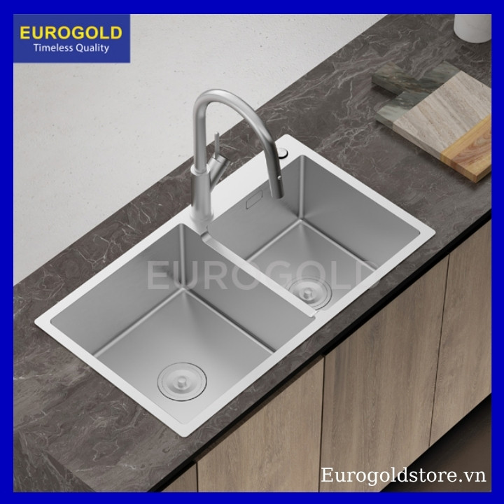 Chậu Rửa Bát 2 Hố Lệch Inox 304 Eurogold EUS38247 Chậu Rửa Bát 2 Hố Lệch Inox 304 Eurogold EUS38247