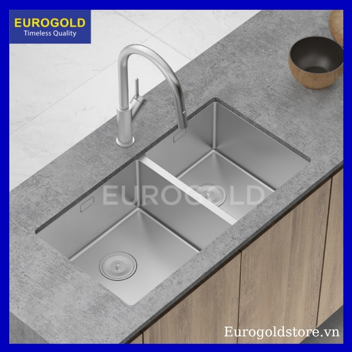 Chậu Rửa Bát 2 Hố Lệch Inox 304 Eurogold EUS68144 Chậu Rửa Bát 2 Hố Lệch Inox 304 Eurogold EUS68144