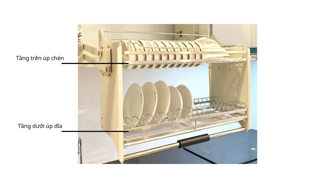 Hệ nan inox hai tầng của giá bát nâng hạ Eurogold