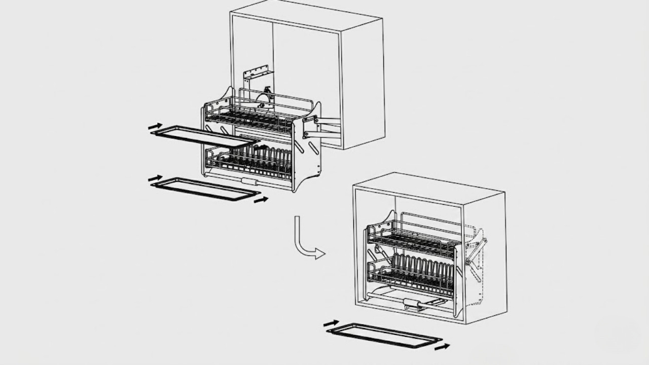 Lắp ráp giỏ nan inox và căn chỉnh lực lò xo của giá bát nâng hạ cơ Eurogold