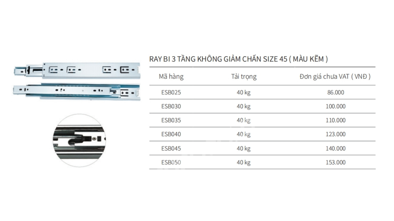 Ray bi 3 tầng không giảm chấn thép mạ kẽm Eurogold