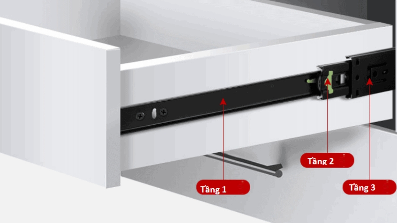 Thiết kế 3 tầng thông minh của ray bi Eurogold giúp mở rộng tối đa không gian