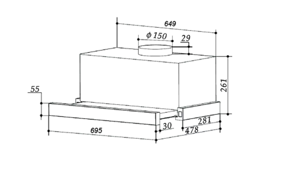 Thông Số Kỹ Thuật Máy Hút Mùi Âm Tủ Mặt Kính Đen 70cm Eurogold EHM1170