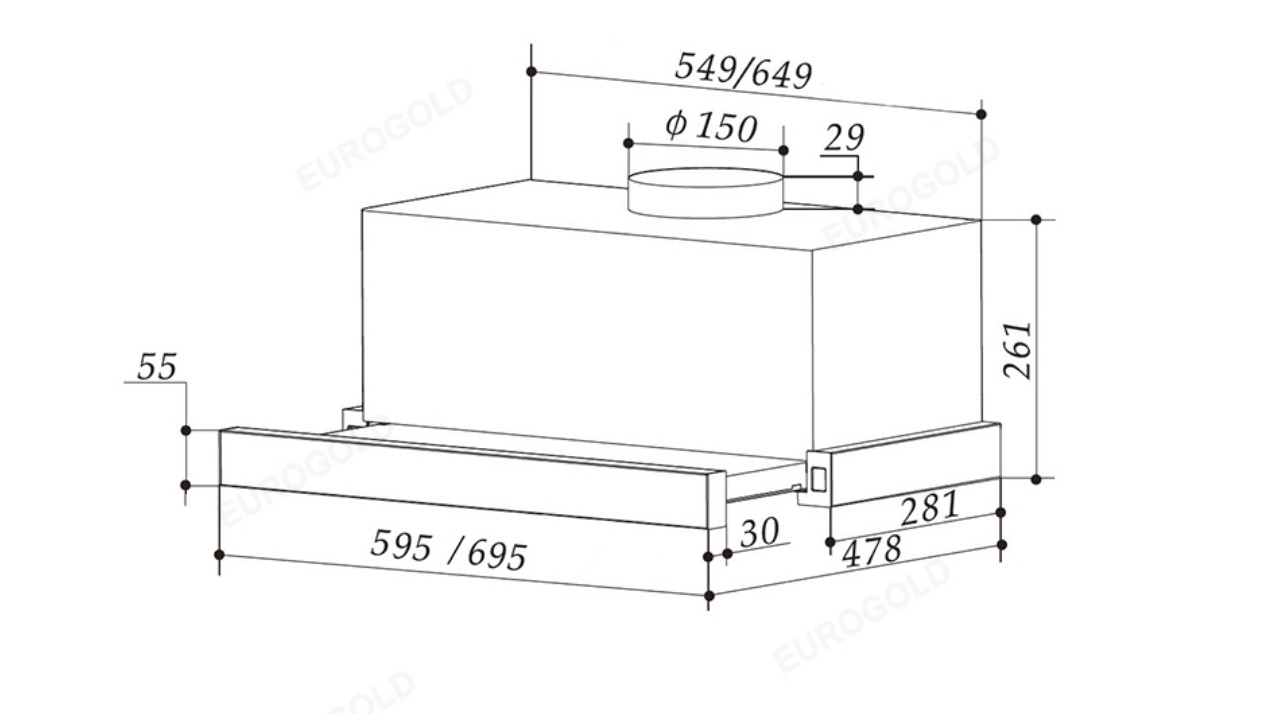 Thông Số Kỹ Thuật Máy Hút Mùi Âm Tủ Mặt Kính Đen 70cm Eurogold EHM1270DC