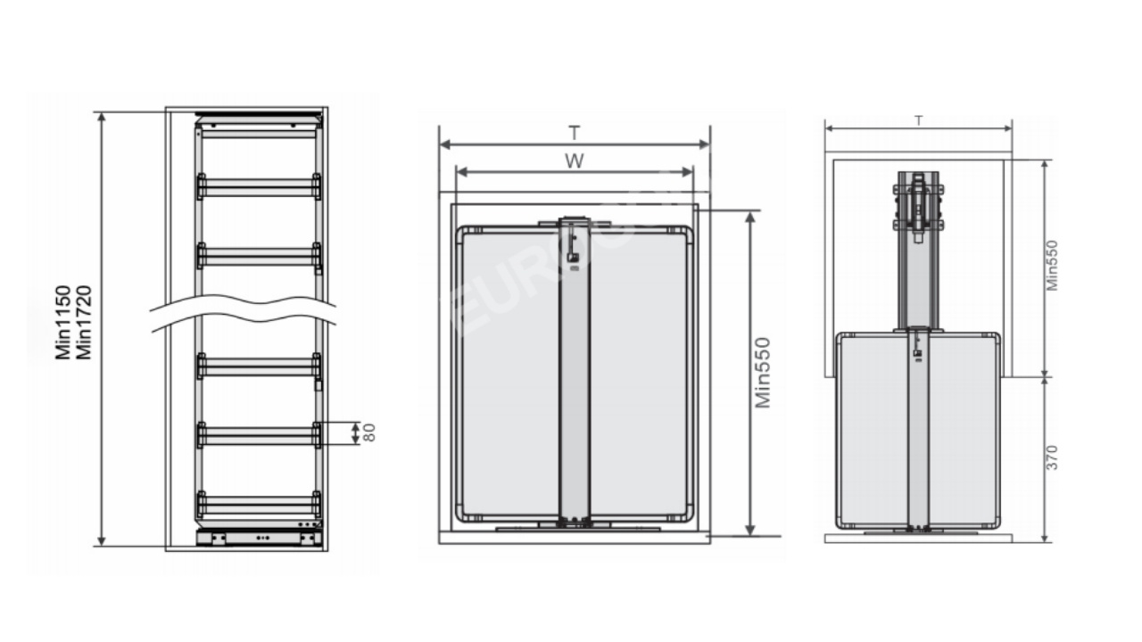 Thông Số Kỹ Thuật Tủ Đồ Khô 6 Tầng Inox Hộp Cánh Rút 400mm Eurogold EKR15640
