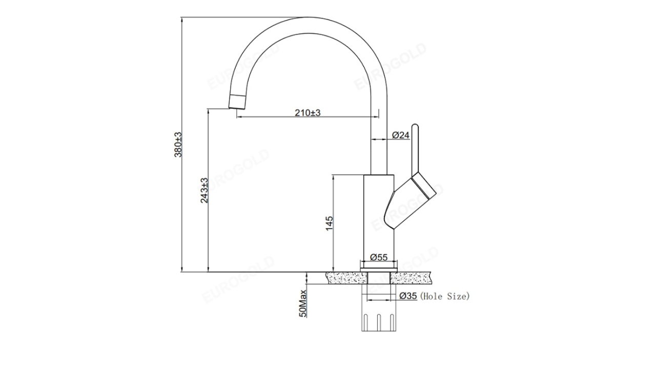 Thông Số Kỹ Thuật Vòi Rửa Bát Nóng Lạnh Inox 304 Eurogold EUF033D