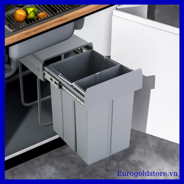 Thùng Rác Âm Tủ 2 Ngăn 30L 300mm Eurogold EBL300 Thùng Rác Âm Tủ 2 Ngăn 30L 300mm Eurogold EBL300