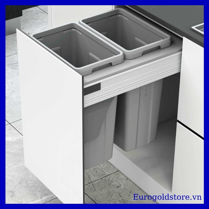 Thùng Rác Âm Tủ 2 Ngăn 36L Cánh Kéo 400mm Eurogold EBA400 Thùng Rác Âm Tủ 2 Ngăn 36L Cánh Kéo 400mm Eurogold EBA400
