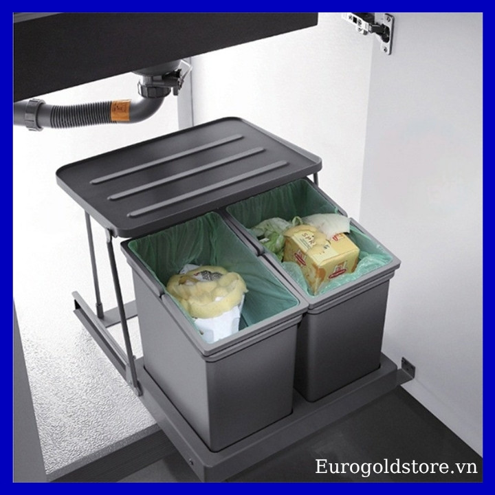 Thùng Rác Âm Tủ 2 Ngăn Cánh Mở 14L 400mm Eurogold ERT108 Thùng Rác Âm Tủ 2 Ngăn Cánh Mở 14L 400mm Eurogold ERT108