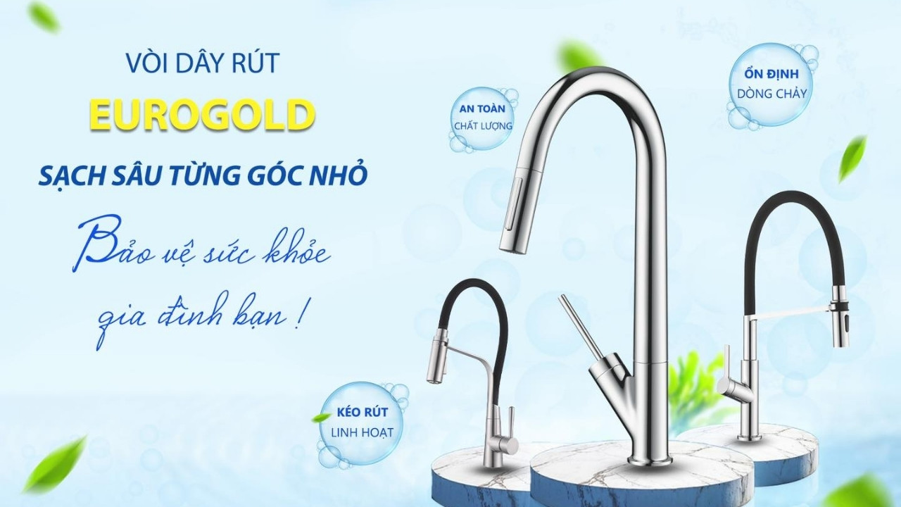 Vòi rửa bát nóng lạnh dây rút Eurogold