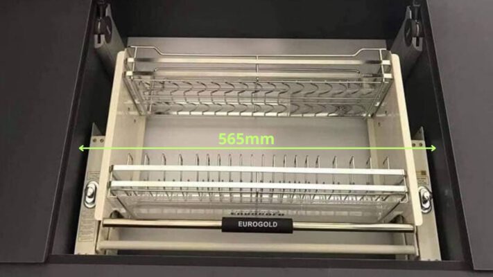 Chiều rộng lọt lòng (Thông thủy) của giá bát nâng hạ Eurogold cho khoang tủ 600mm