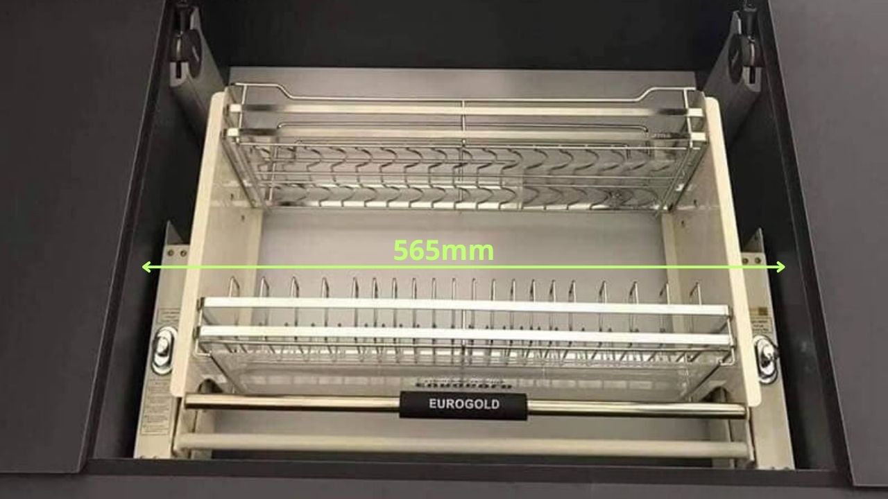 Chiều rộng lọt lòng (Thông thủy) của giá bát nâng hạ Eurogold cho khoang tủ 600mm
